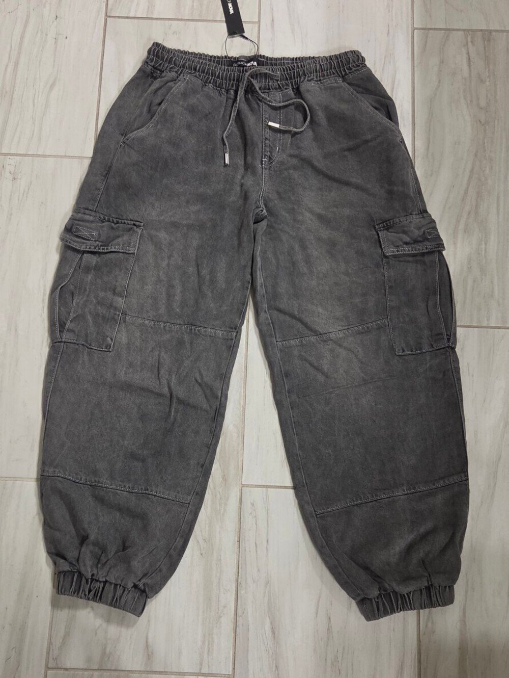 Fashion Nova Maui Baggy Cargo Jogger Jeans Black Wash sz 1X NWT